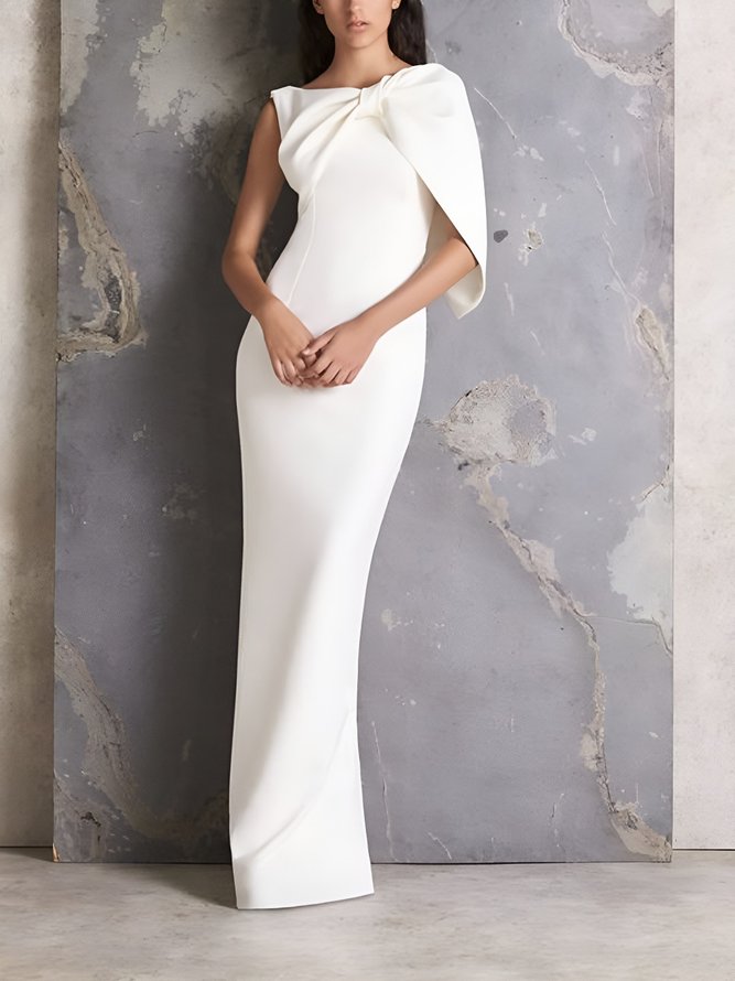 Mariage Robe & Fête Robe Femmes Plain Printemps Élégant Naturel Aucune élasticité Long Demi Manche S-ligne Jupe hanche