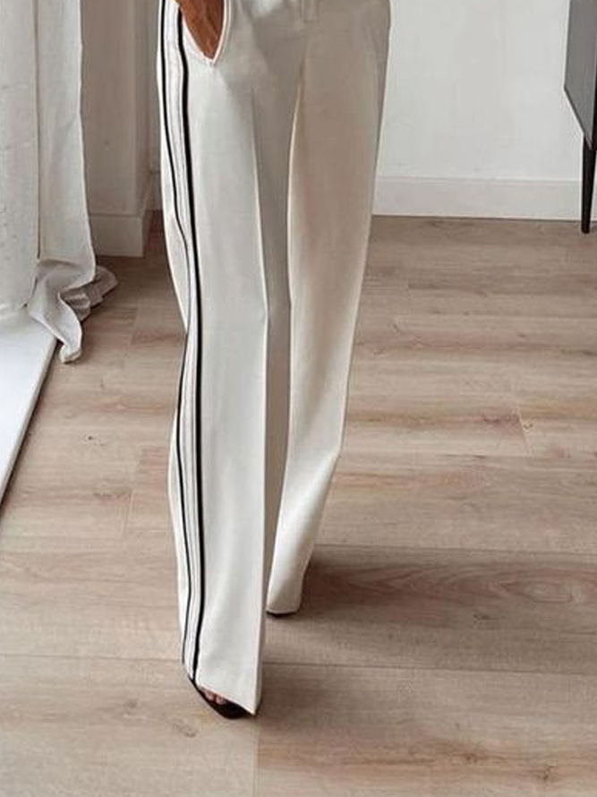 Mode Pantalons Femmes Bloc de Couleur Printemps Urbain Aucune élasticité Ample Pantalon droit Long H-ligne Régulier