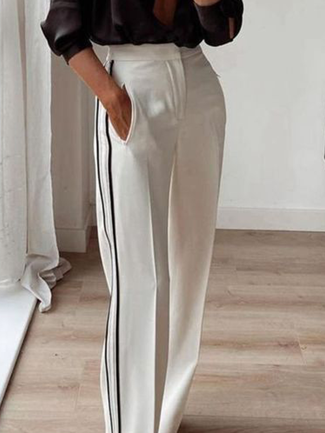 Mode Pantalons Femmes Bloc de Couleur Printemps Urbain Aucune élasticité Ample Pantalon droit Long H-ligne Régulier