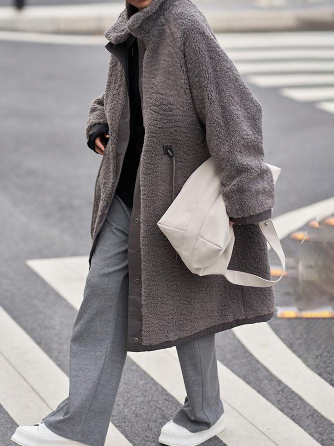 Caniche Blouson Femmes Plain Hiver Simple Col Montant Naturel Aucune élasticité Ample Manches Longues H-ligne