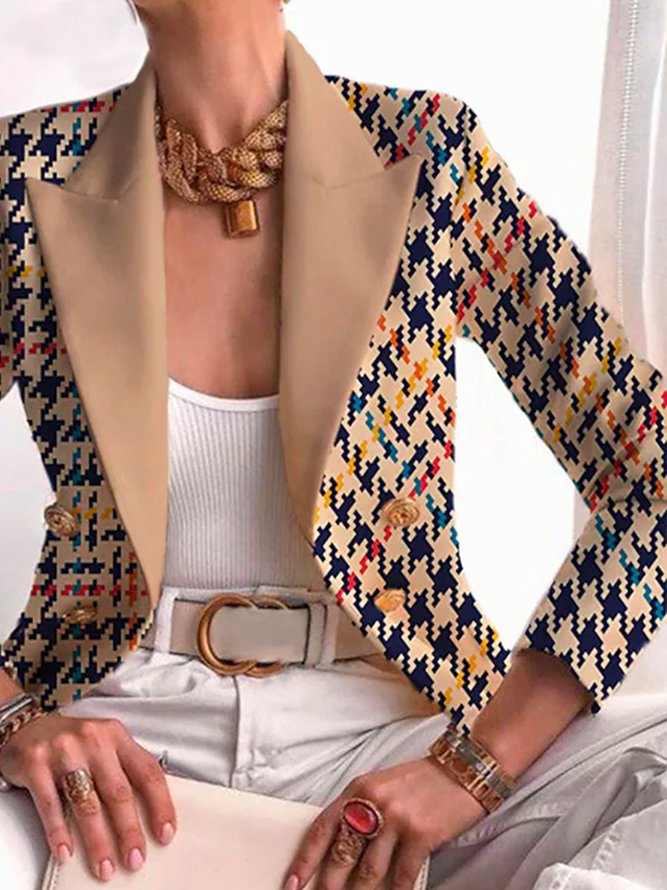 Blazer Femmes Pied-de-poule Printemps Urbain Naturel Coupe Régulière Faire la navette à Col Revers Régulier x-ligne