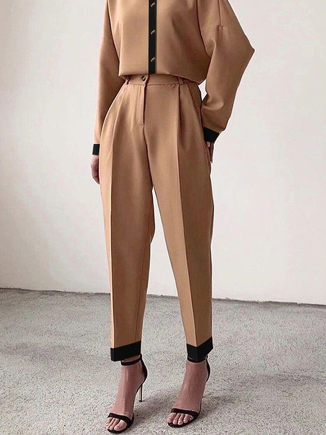 Mode Pantalons Femmes Bloc de Couleur Printemps Urbain Polyester Naturel Faire la navette Long H-ligne Régulier