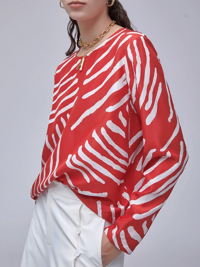 Blouse Femmes Géométrique Printemps Urbain Micro-Élasticité Ample Col Rond Régulier H-ligne Régulier