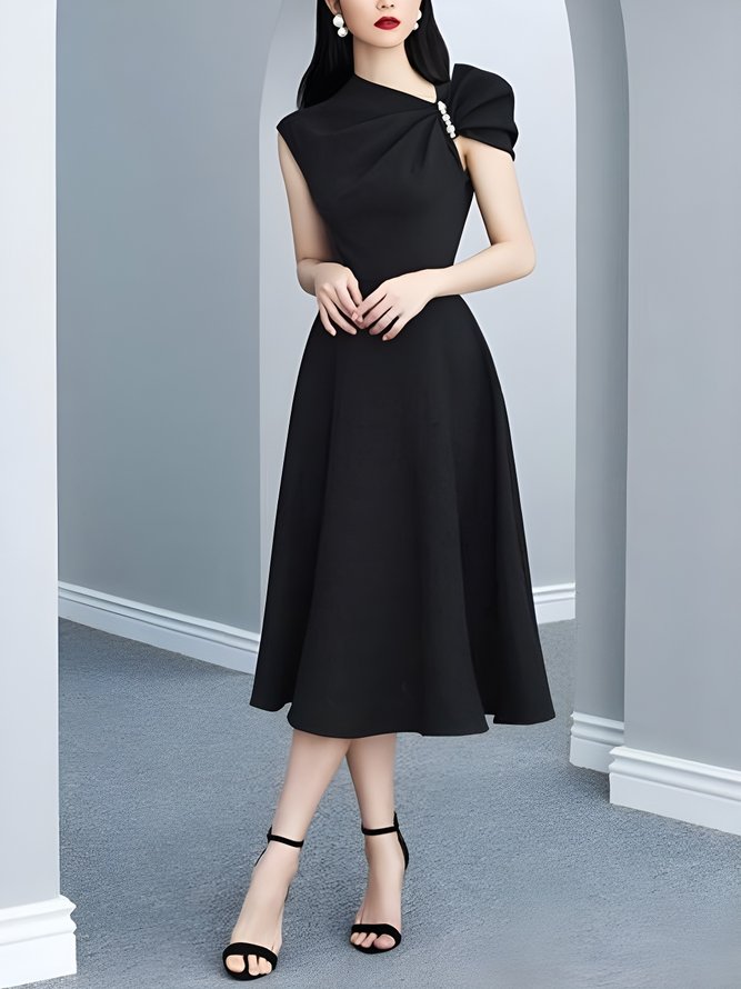 Mariage Robe & Fête Robe Plain Printemps Élégant Naturel Coupe Régulière Mi-longue Manches Courtes x-ligne Régulier pour Femmes
