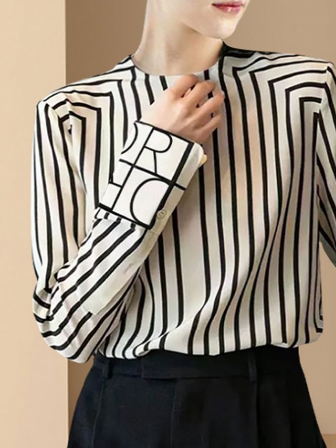 Blouse Géométrique Printemps Urbain Faire la navette Manches Longues Col Rond Régulier H-ligne Régulier pour Femmes