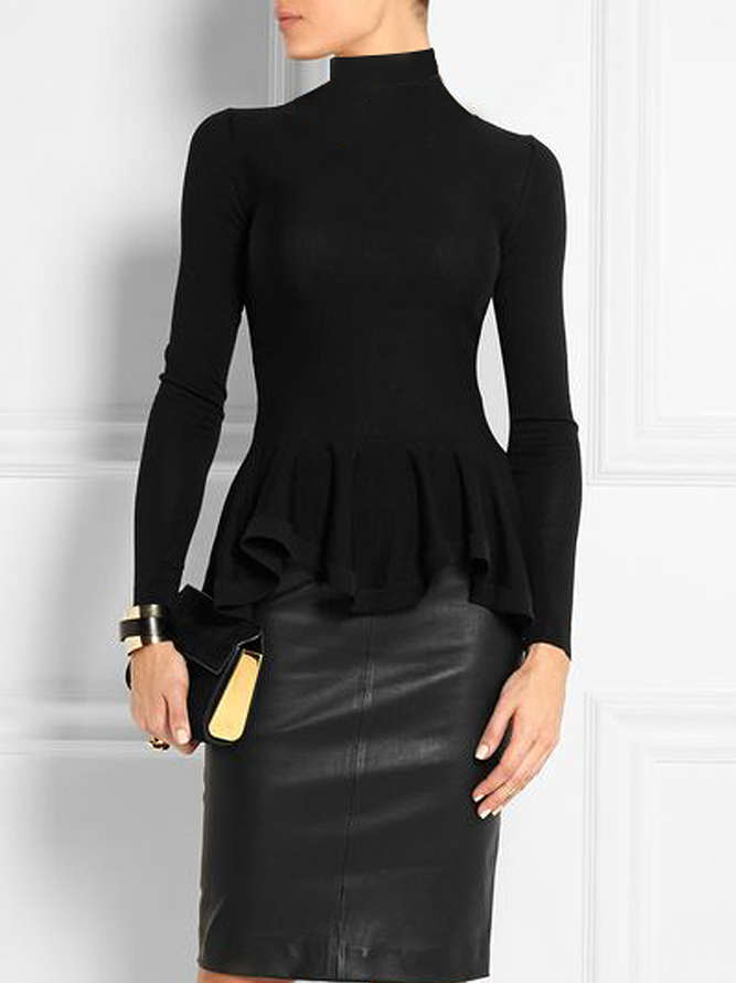 Tops Plain Printemps Urbain Polyester à Haute Élasticité Quotidien Manches Longues x-ligne Régulier pour Femmes