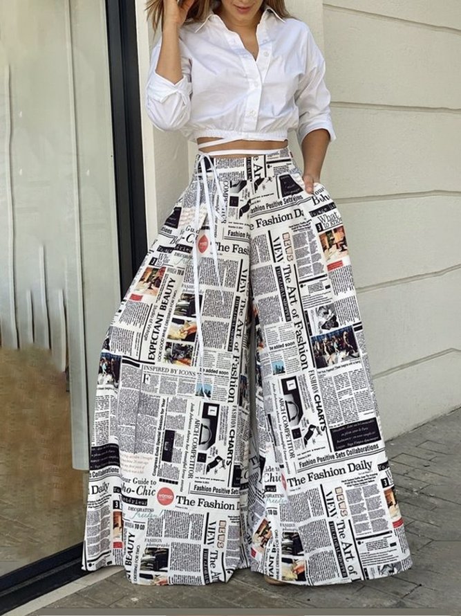 Mode Pantalons Femmes Lettres de texte Printemps Urbain Zip Taille Haute Quotidien Coupe Régulière Long A-ligne