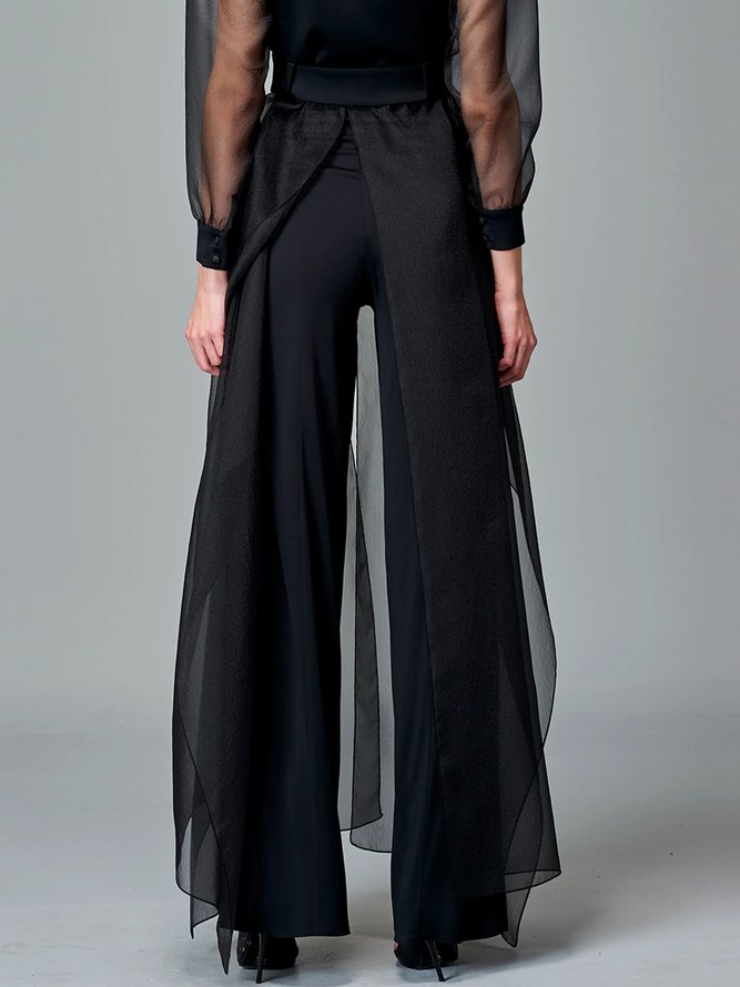 Mode Pantalons Femmes Plain Printemps Élégant Polyester Zip Taille Haute Coupe Régulière Pantalons à Jambe Large H-ligne