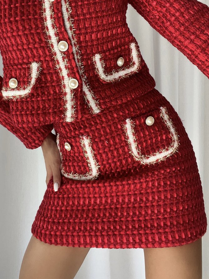 Jupe Plain Printemps Élégant Polyester Aucune élasticité Quotidien Coupe Régulière Droit Régulier pour Femmes