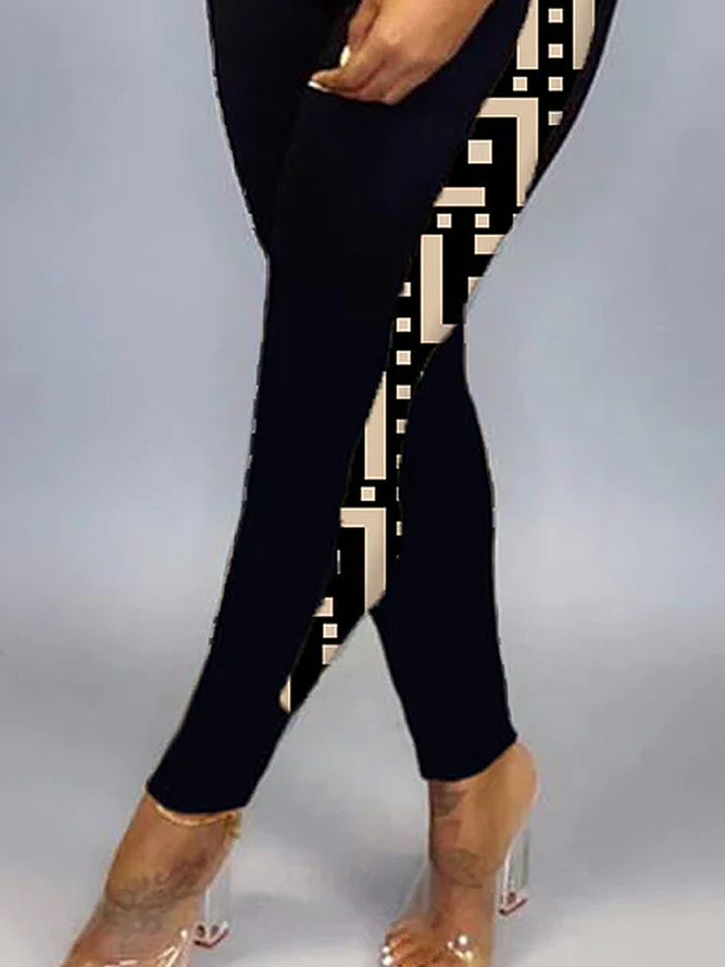 Décontracté Pantalons Géométrique Décontracté Printemps Polyester Naturel à Haute Élasticité Serré Long H-ligne pour Femmes