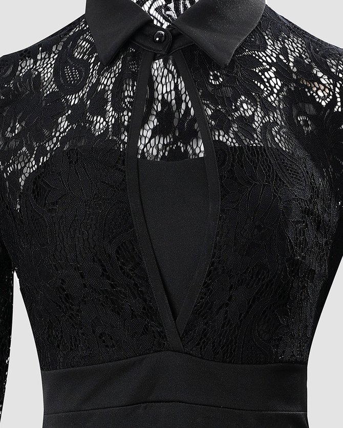 Mariage Robe & Fête Robe Femmes Plain Printemps Élégant Dentelle Mi-longue Manches Longues Col Châle S-La ligne Jupe hanche