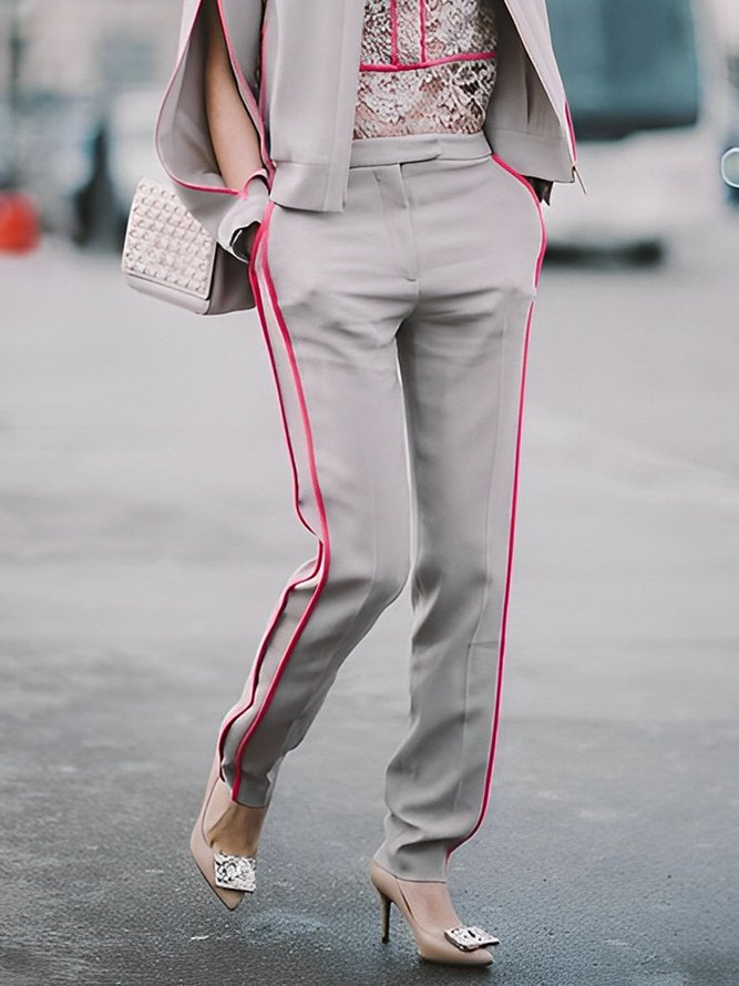 Mode Pantalons Femmes Bloc de Couleur Printemps Urbain Polyester Naturel Micro-Élasticité Coupe Régulière Long H-ligne