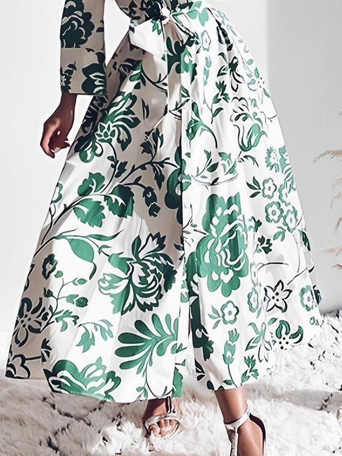 Robes Floral Printemps Élégant Aucune élasticité Quotidien 1 * robe x-ligne Régulier Col de Chemise pour Femmes