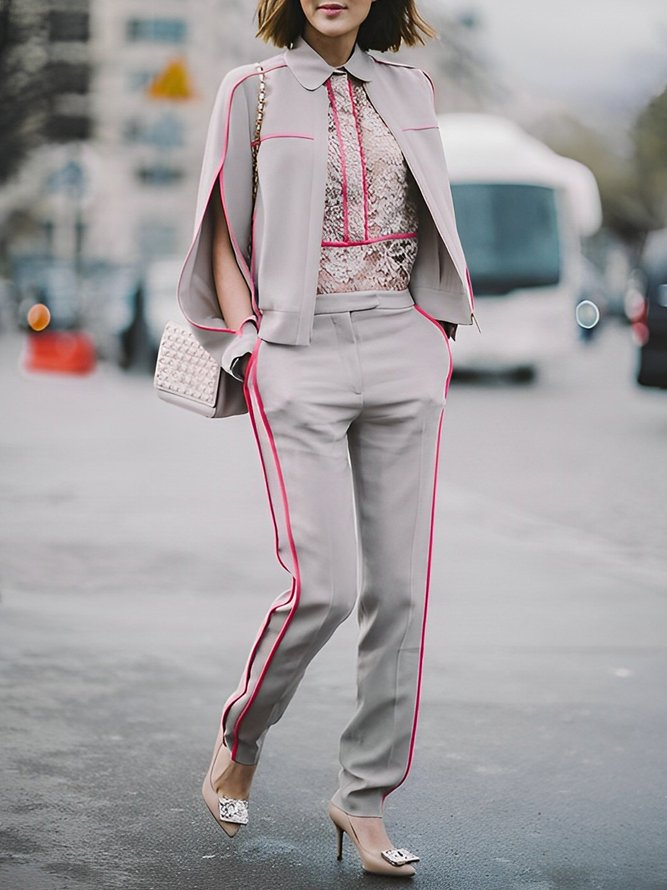 Mode Pantalons Femmes Bloc de Couleur Printemps Urbain Polyester Naturel Micro-Élasticité Coupe Régulière Long H-ligne