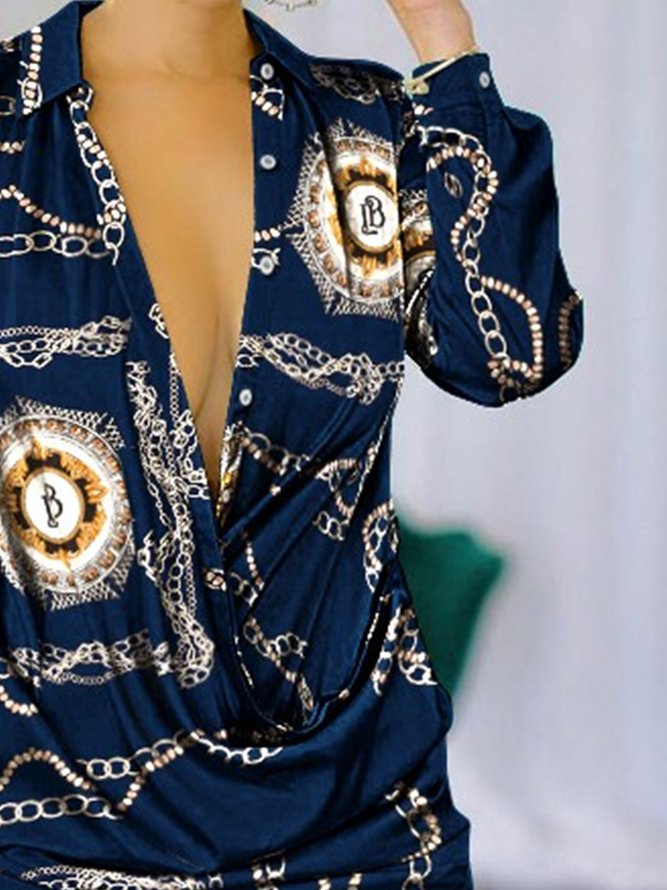 Robes Abstrait Printemps Élégant Naturel Quotidien Jupe Manches Longues Droit Régulier pour Femmes