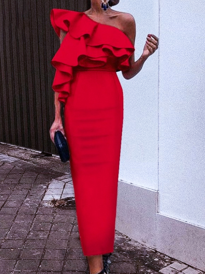 Mariage Robe & Fête Robe Plain Printemps Élégant Naturel Micro-Élasticité Fête Coupe Régulière Sans Manches S-ligne pour Femmes