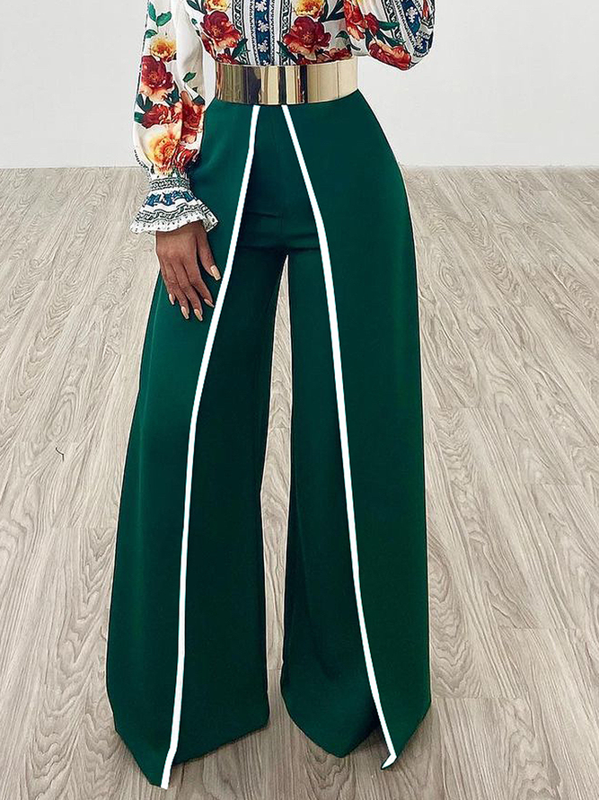 Mode Pantalons Bloc de Couleur Printemps Urbain Polyester Aucune élasticité Ample Long H-ligne Régulier pour Femmes