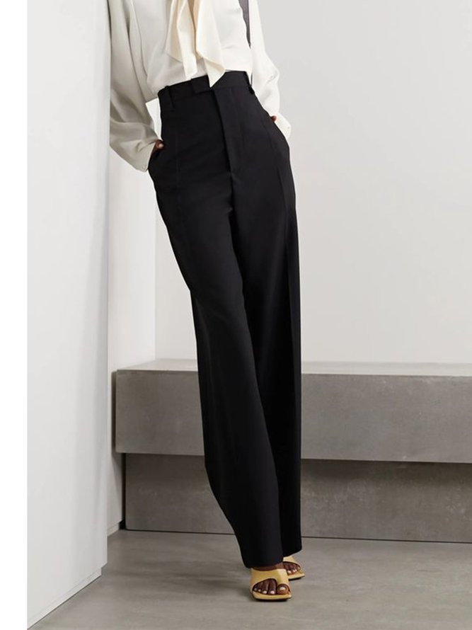 Mode Pantalons Plain Printemps Élégant Polyester Naturel Aucune élasticité Quotidien Coupe Régulière Pantalon droit pour Femmes