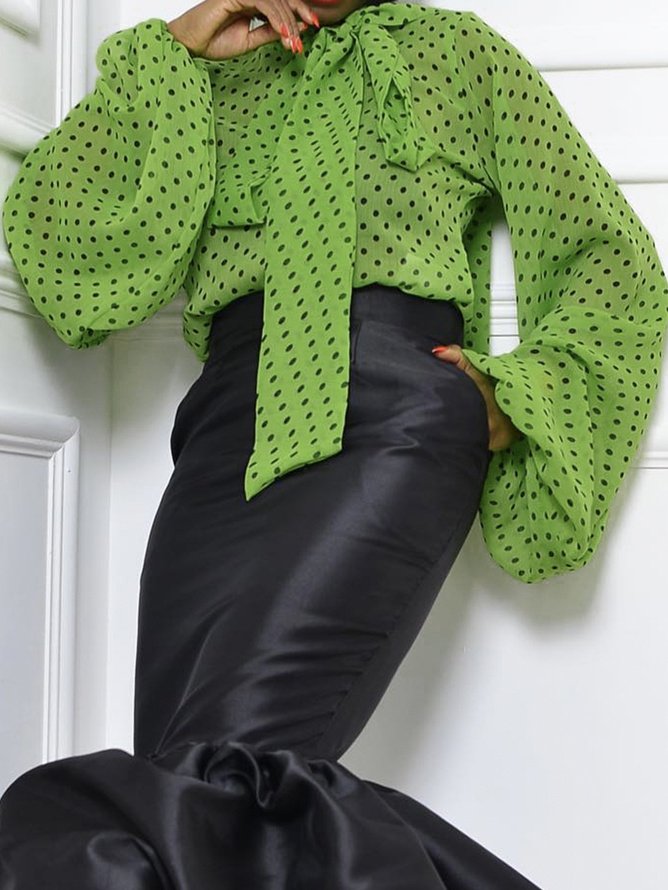 Blouse Pois Polka Printemps Élégant Polyester Léger Aucune élasticité Ample Régulier H-ligne pour Femmes