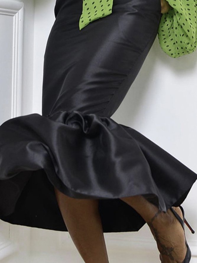 Jupe Femmes Plain Printemps Élégant Taille Haute Aucune élasticité Quotidien Coupe Régulière Mi-longue S-ligne