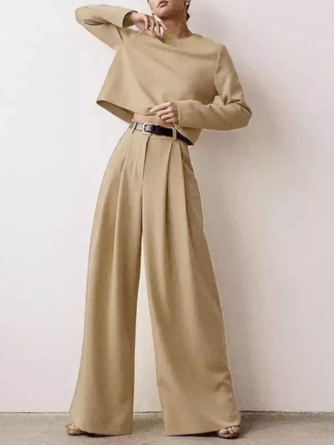 Ensembles de Deux Pièces Femmes Plain Hiver Simple Polyester Taille Haute Quotidien Manches Longues Top Avec Pantalons Régulier