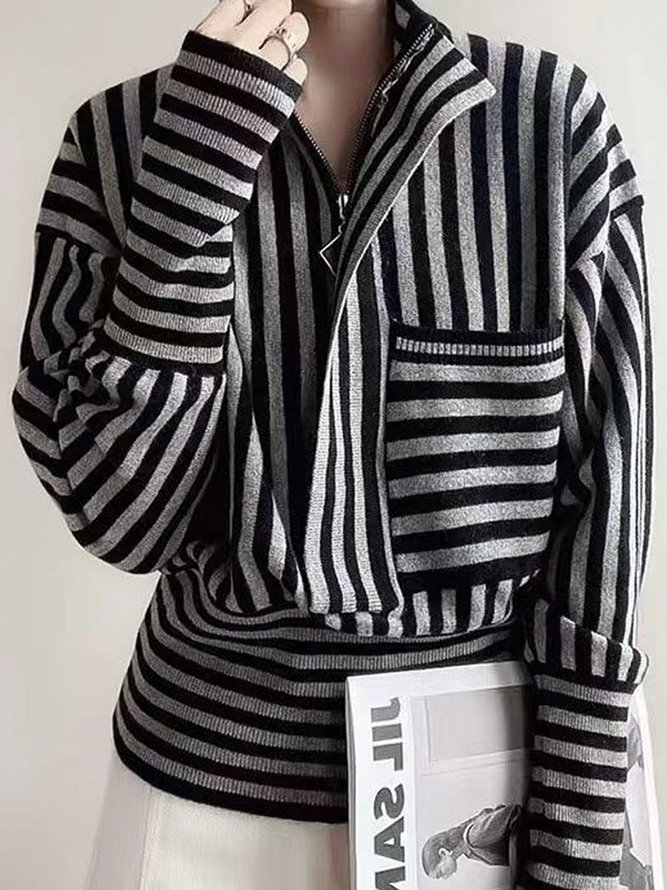 Tops Femmes Rayé Printemps Urbain Acrylique à Haute Élasticité Quotidien Manches Longues Régulier Régulier