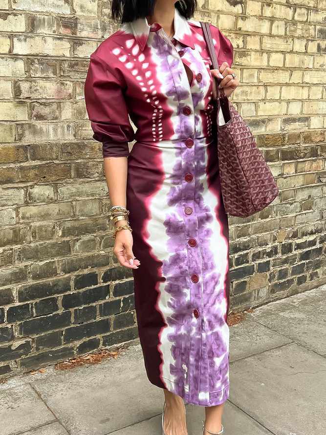 Robes Abstrait Printemps Élégant Polyester Naturel Aucune élasticité Coupe Régulière Demi Manche S-ligne pour Femmes