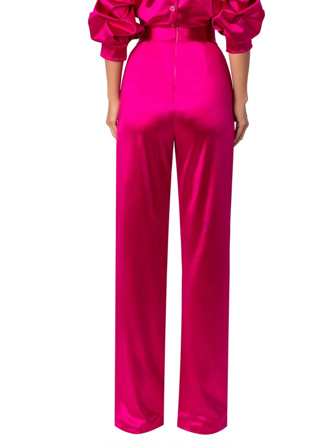Mode Pantalons Femmes Plain Printemps Élégant Satin Zip Micro-Élasticité Quotidien Coupe Régulière Pantalon droit