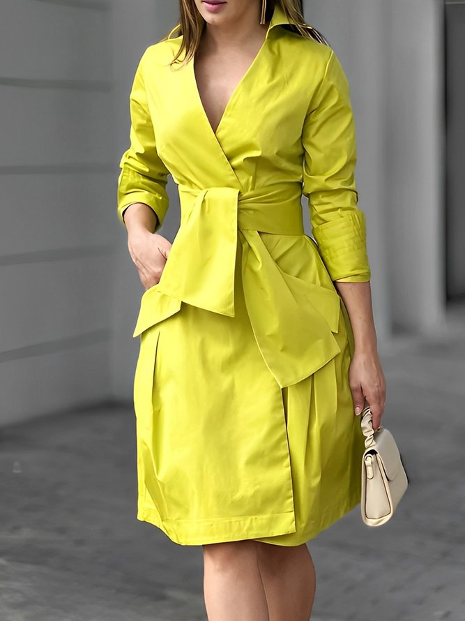 Robes Femmes Plain Printemps Élégant à Lacets Coupe Régulière Faire la navette Jupe Manches Longues Ligne X