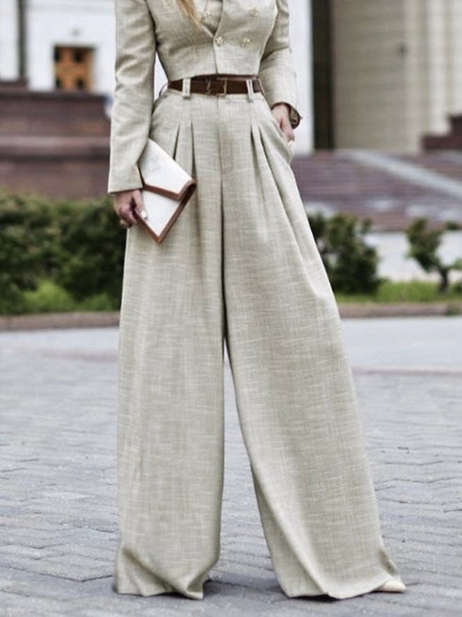 Mode Pantalons Femmes Plain Printemps Élégant Polyester Zip Taille Haute Coupe Régulière Pantalon droit Long