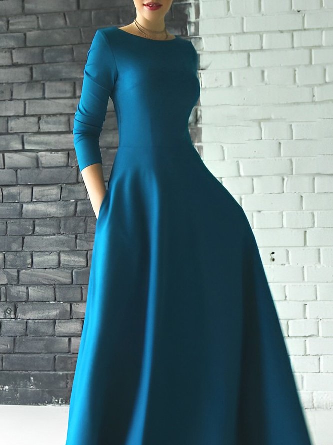 Robes Plain Printemps Élégant Polyester Coupe Régulière Taille Moyenne Col Rond Ligne X Régulier pour Femmes