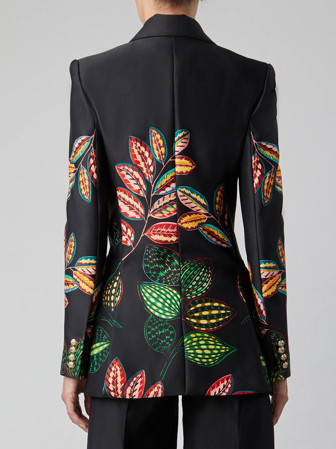 Blazer Femmes Printemps Plantes Urbain Polyester Aucune élasticité Faire la navette Manches Longues à Col Revers Régulier