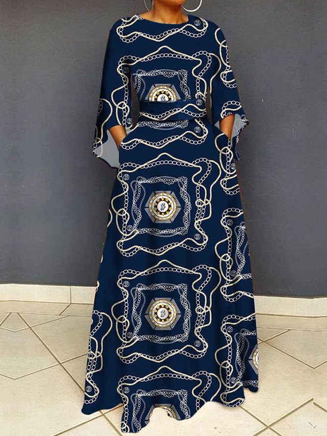 Robes Géométrique Printemps Élégant Aucune élasticité Quotidien Coupe Régulière Long Manches Longues Régulier pour Femmes