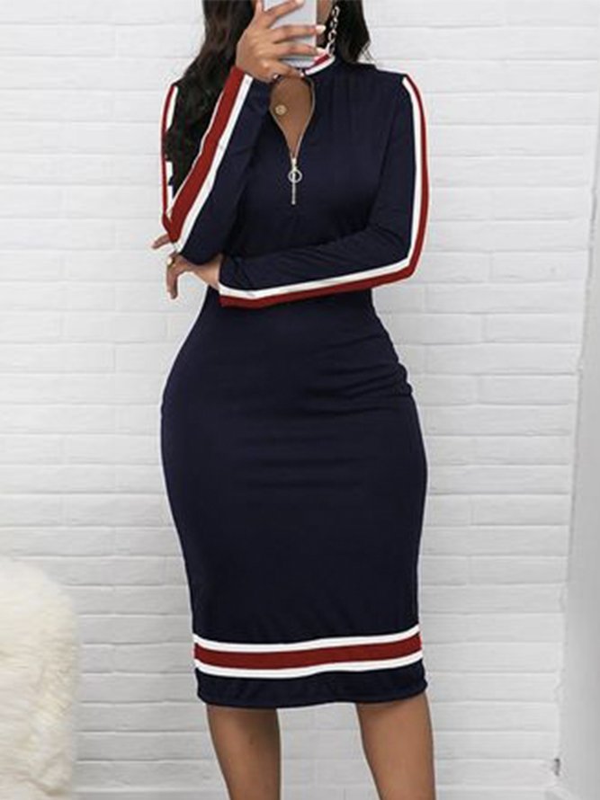 Robes Rayé Printemps Urbain Col Montant Naturel Quotidien Jersey S-Ligne Élasticité moyenne pour Femmes