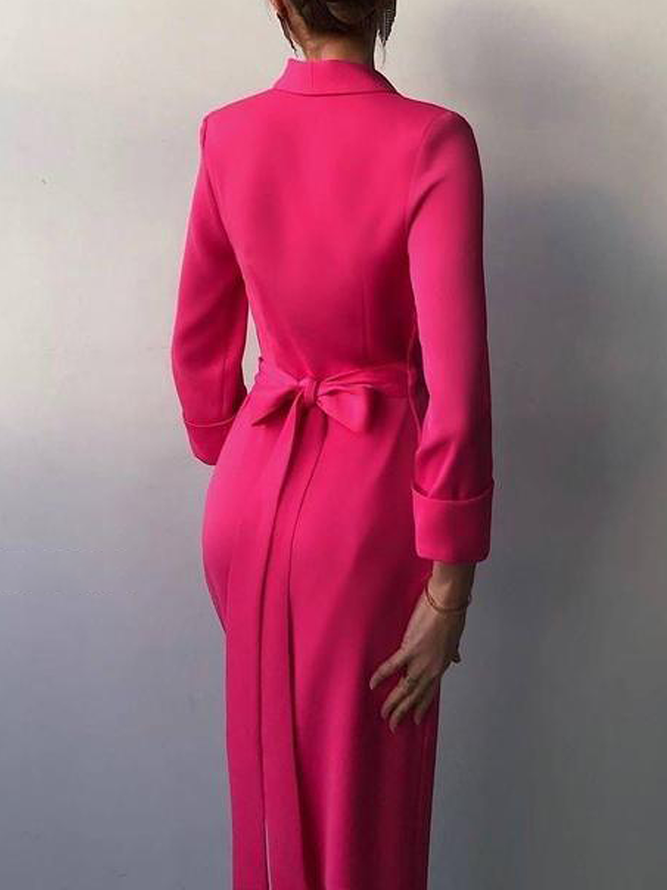 Robes Plain Printemps Élégant Polyester Naturel Aucune élasticité Coupe Régulière S-Ligne Régulier pour Femmes