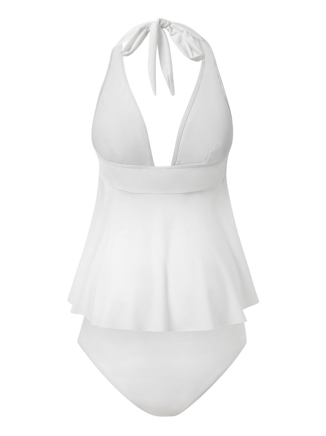 Deux Pièces Ensembles Femmes Plain Toutes Les Saisons Vacances Sans Armature Maillot de Bain Régulier Vacances Élasticité moyenne Gallus