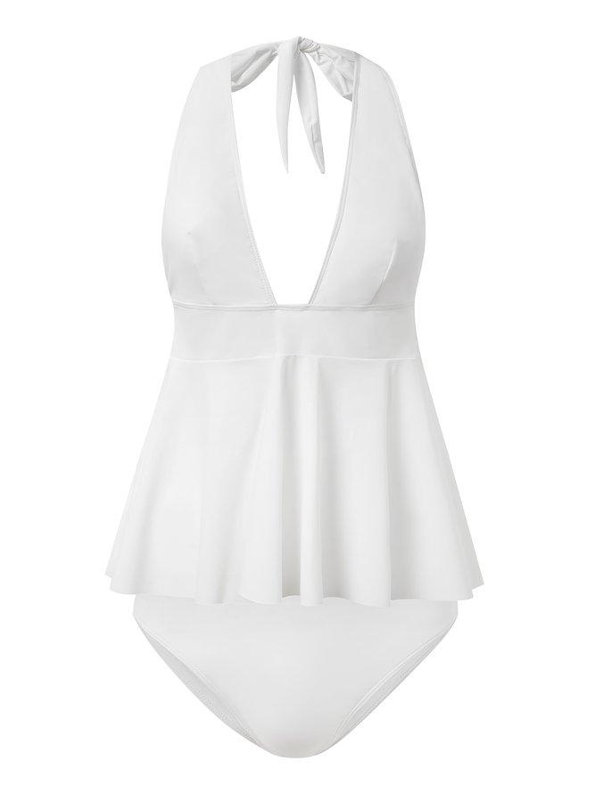 Deux Pièces Ensembles Femmes Plain Toutes Les Saisons Vacances Sans Armature Maillot de Bain Régulier Vacances Élasticité moyenne Gallus