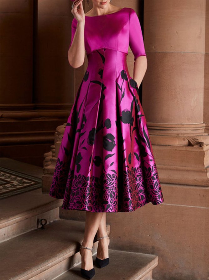 Mariage Robe & Fête Robe Femmes Floral Printemps Élégant Satin Taille Haute Micro-élasticité Fête Ligne X Régulier