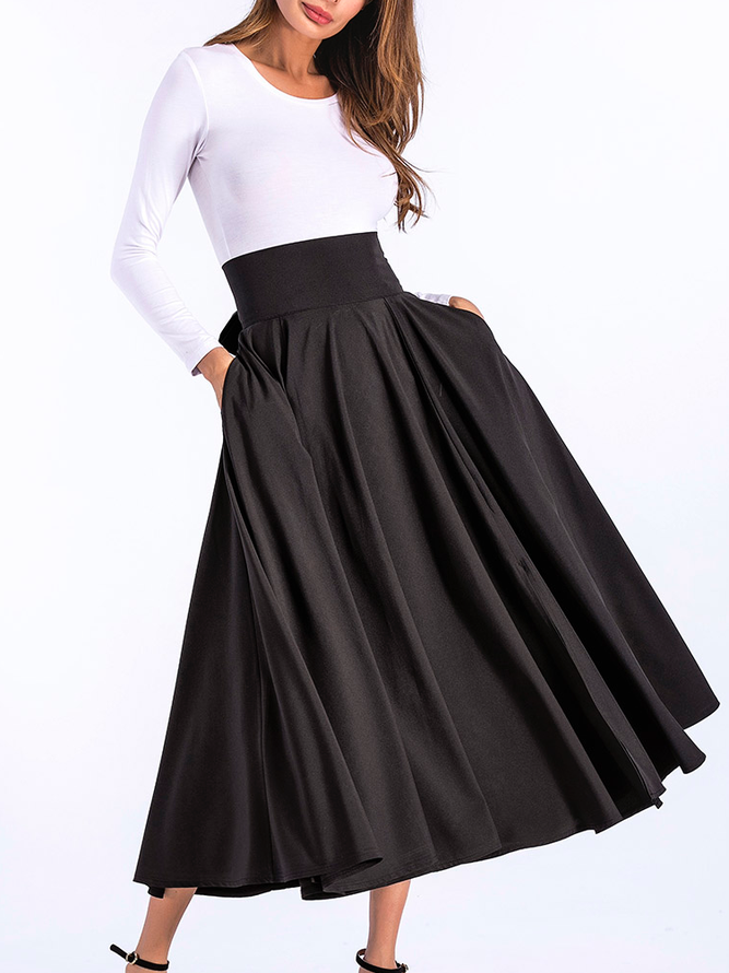 Jupe Plain Printemps Élégant Polyester Naturel Micro-élasticité Coupe Régulière Plissé Régulier pour Femmes