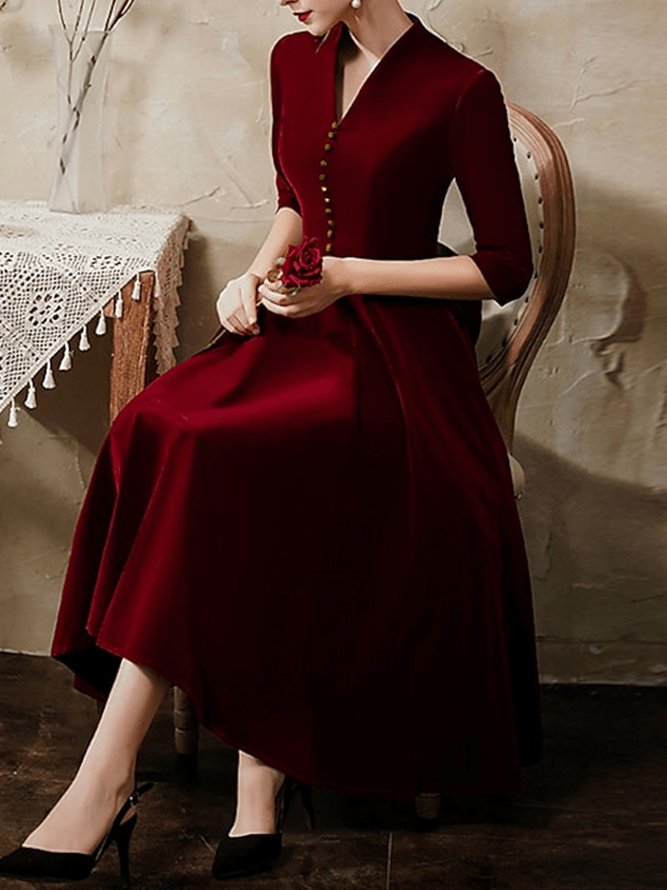 Mariage Robe & Fête Robe Plain Printemps Élégant Aucune élasticité Quotidien Coupe Régulière Mi-longue Manches 3/4 x-ligne pour Femmes