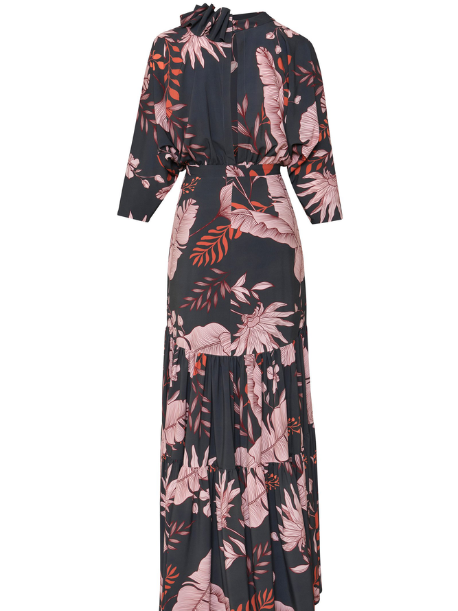 Robes Floral Printemps Élégant Naturel Quotidien Coupe Régulière Long Manches Longues Col Rond pour Femmes