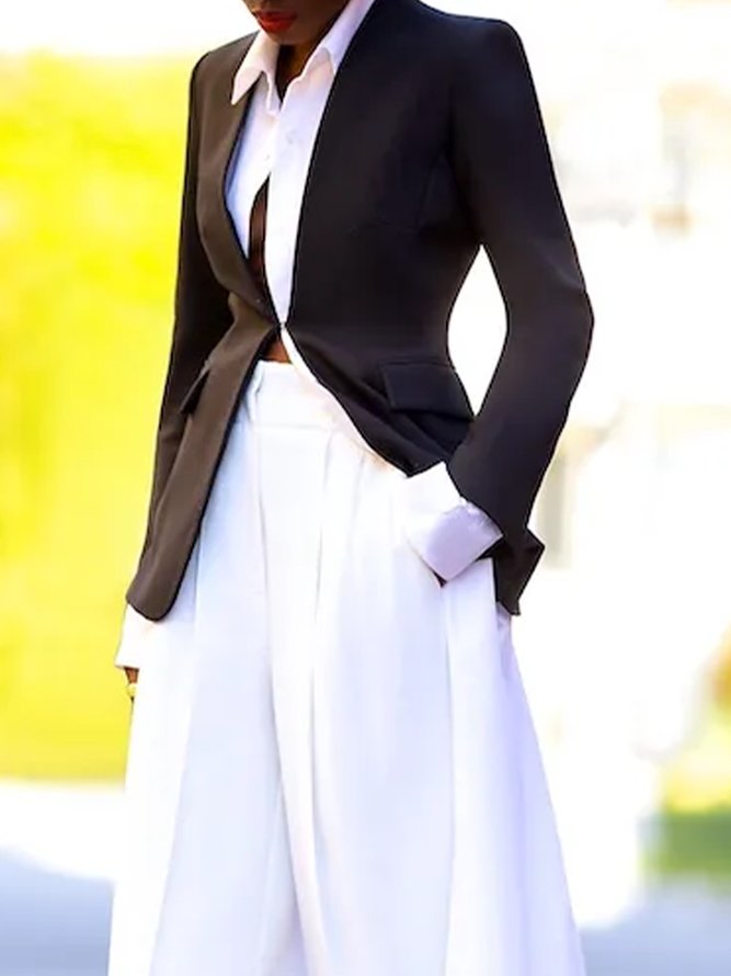 Blazer Plain Printemps Urbain Polyester Naturel Aucune élasticité Quotidien Coupe Régulière Régulier pour Femmes