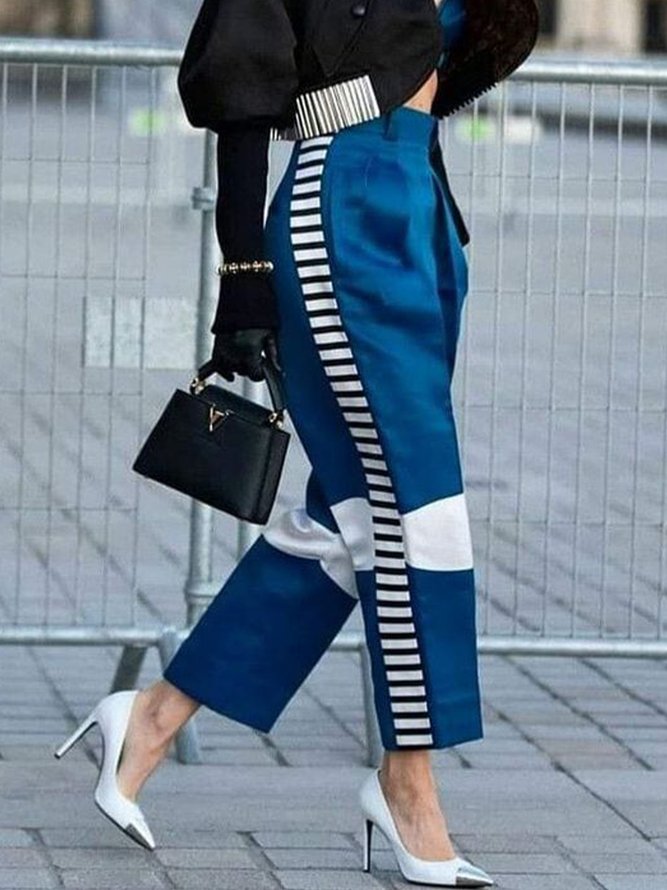 Mode Pantalons Femmes Bloc de Couleur Printemps Urbain Taille Haute Aucune élasticité Ample Pantalon à la cheville Droit Régulier