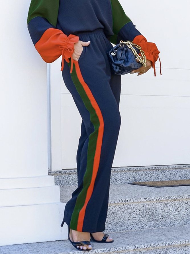 Décontracté Pantalons Femmes Bloc de Couleur Printemps Urbain Polyester Quotidien Coupe Régulière Long H-ligne Élasticité moyenne