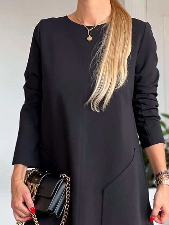 Robes Femmes Plain Simple Printemps Quotidien Pull-over Manches Longues Col Rond Robe t-shirt Élasticité moyenne