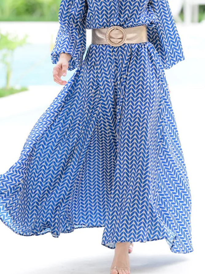 Robes Femmes Géométrique Printemps Élégant Polyester Aucune élasticité Quotidien Long Manches Longues Régulier