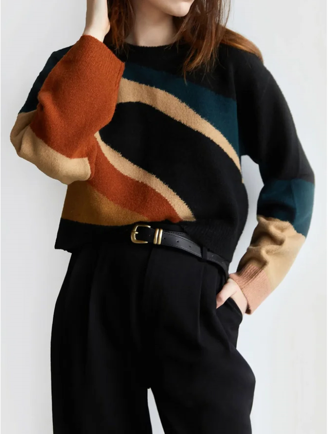 Pull Bloc de Couleur Hiver Élégant Micro-Élasticité Quotidien Coupe Régulière Laine/Tricot H-ligne Régulier pour Femmes