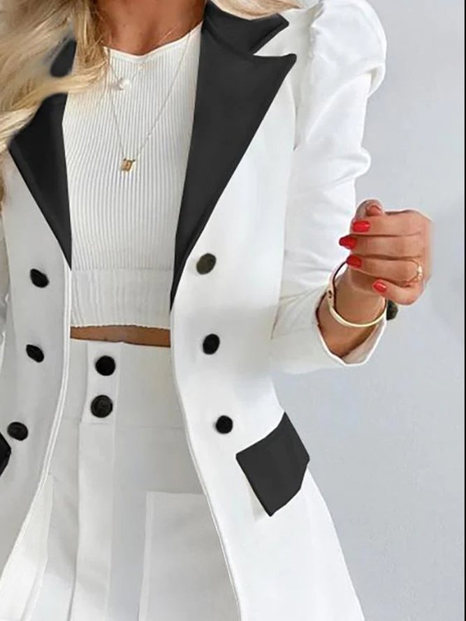 Blazer Bloc de Couleur Printemps Élégant Polyester Aucune élasticité Quotidien Manches Longues Mi-long Ligne X pour Femmes