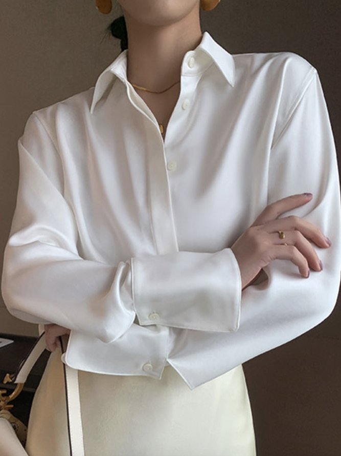 Blouse Femmes Plain Printemps Élégant Satin Quotidien Boutons Régulier Régulier Col de Chemise