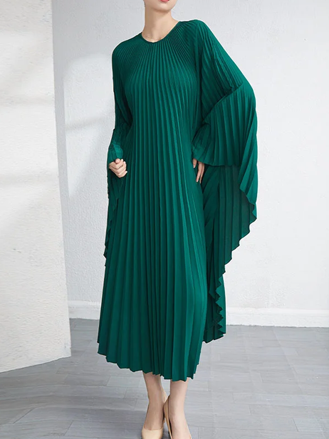 Robes Plain Printemps Élégant Naturel Quotidien Long Manches Longues Trapèze Régulier pour Femmes